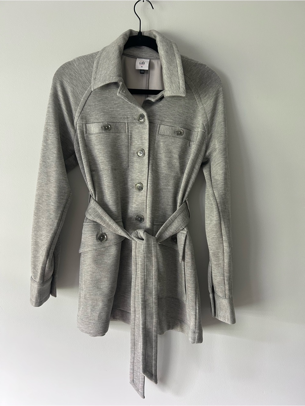 CAbi Light Gray Belted Trench Coat Jacket